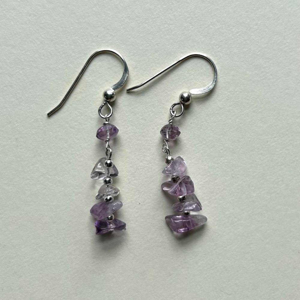 Amethyst chip and sterling silver bead earrings